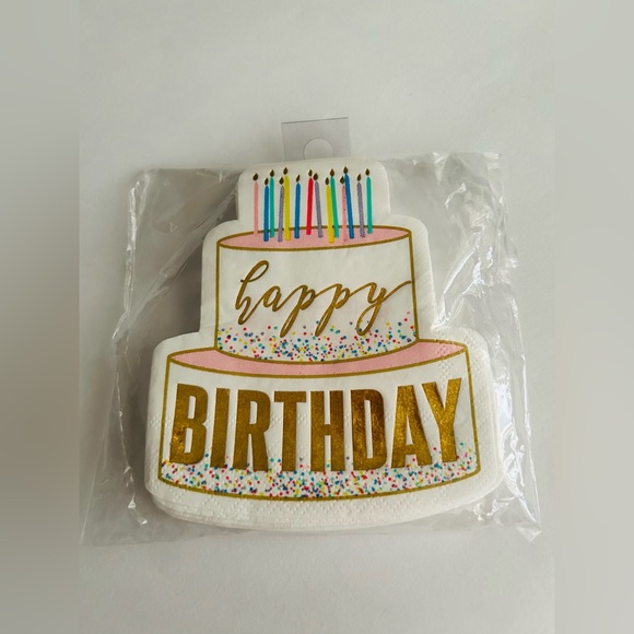New 20 Happy Birthday Cake Shaped Napkins Gold Foil Letters Slant Collection - Picture 9 of 11